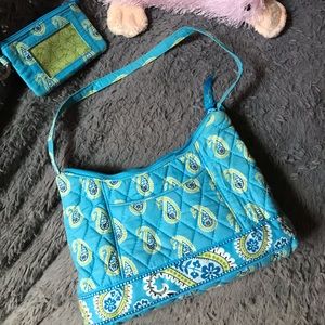 Vera Bradley Blue Paisley Molly Small Shoulder Bag with ID Wallet